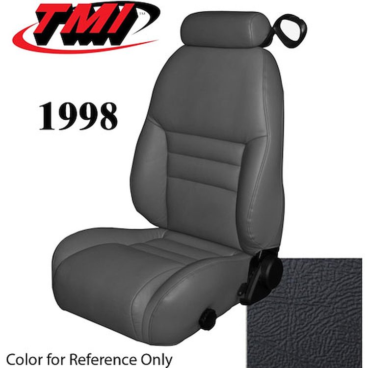 43-76608-L958 1998 MUSTANG GT FRONT BUCKET SEAT BLACK LEATHER UPHOLSTERY SMALL HEADREST COVERS INCLUDED