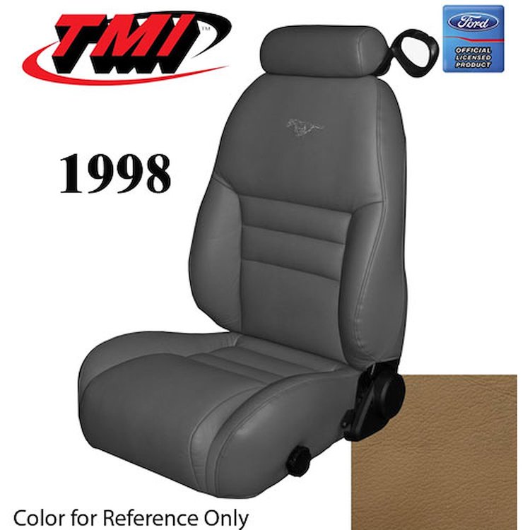 43-76628-L261-PONY 1998 MUSTANG GT COUPE FULL SET SADDLE LEATHER UPHOLSTERY FRONT & REAR WITH EMBROI