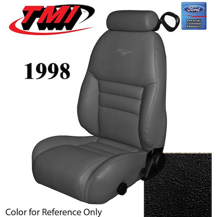 43-76308-958-PONY 1998 MUSTANG GT FRONT BUCKET SEAT BLACK VINYL UPHOLSTERY W/PONY LOGO SMALL HEADREST COVERS INCLUDED