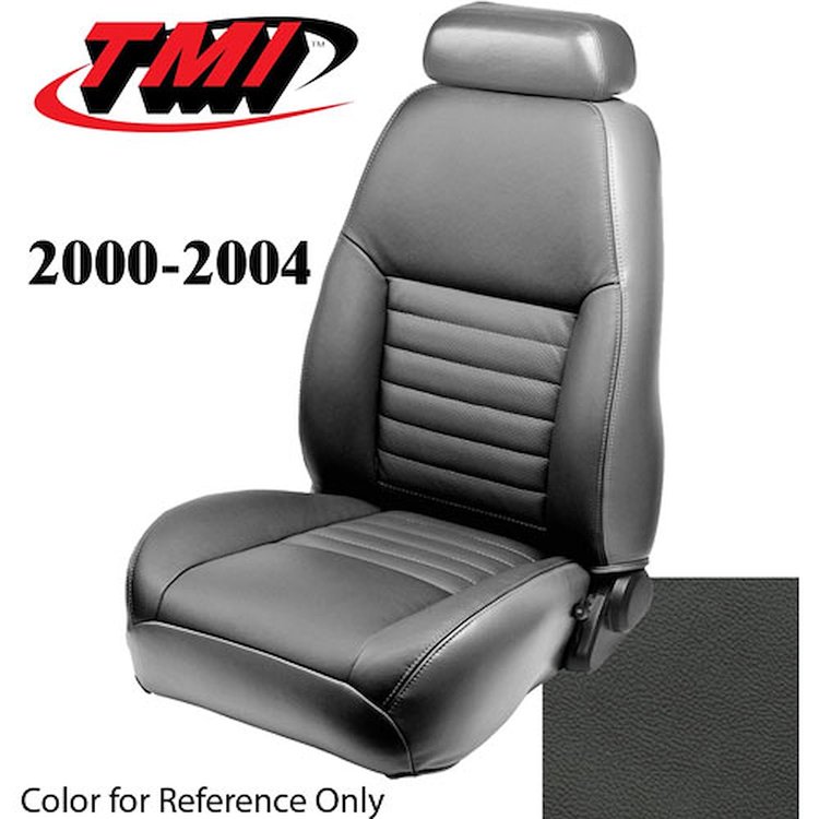 43-76600-L741 2000-04 MUSTANG GT FRONT BUCKET SEAT BLACK LEATHER UPHOLSTERY SMALL HEADREST COVERS INCLUDED