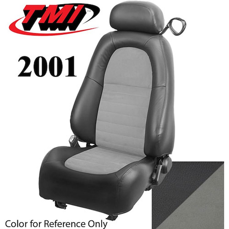 43-76501-6042-7042 2001 MUSTANG COBRA FRONT BUCKET SEATS DARK CHARCOAL VINYL UPHOLSTERY WITH UNISUEDE DARK CHARCOAL INSERTS