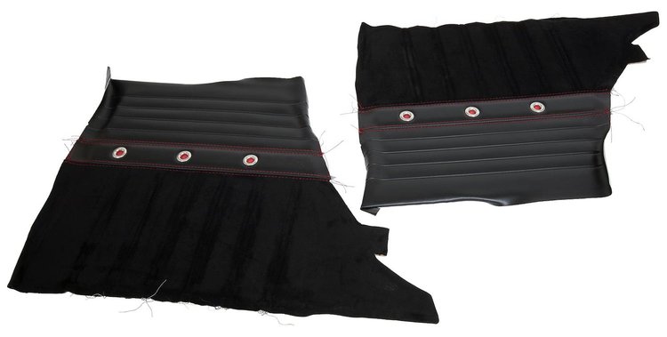 11-80017-2295-99-RS-SGR 1967 CAMARO COUPE SPORT XR SERIES REAR QUARTER PANELS BLACK VINYL RED STITCH