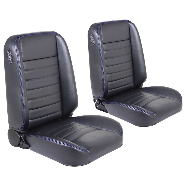 47-9250-2295-BS Pro-Classic Bucket Seats Cruiser Collection Universal [Black Madrid Vinyl w/Blue Stitch]
