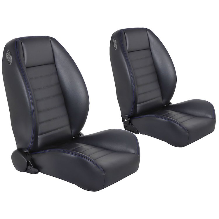 47-9251-2295-BS Pro-Low Back Bucket Seats Cruiser Collection Universal [Black Madrid Vinyl w/Blue Stitch]
