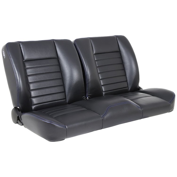 47-9252-2295-BS 55 in. Split Back Bench Seat Cruiser Collection Universal [Black Madrid Vinyl w/Blue Stitch]