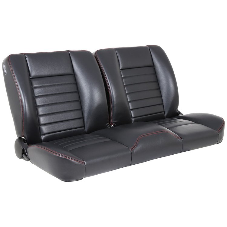 47-9252-2295-RS 55 in. Split Back Bench Seat Cruiser Collection Universal [Black Madrid Vinyl w/Red Stitch]