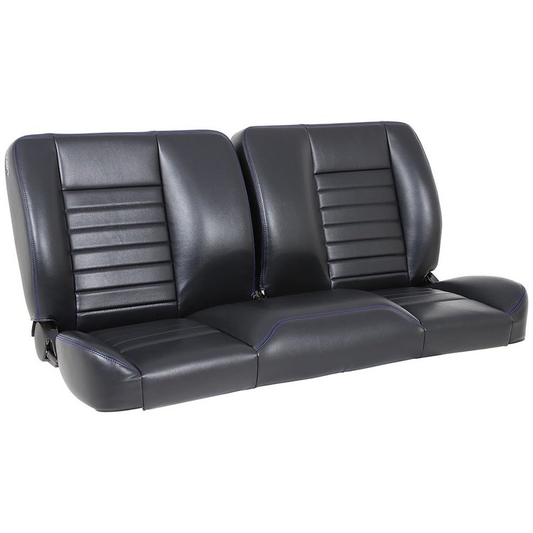 47-9253-2295-BS 60 in. Split Back Bench Seat Cruiser Collection Universal [Black Madrid Vinyl w/Blue Stitch]