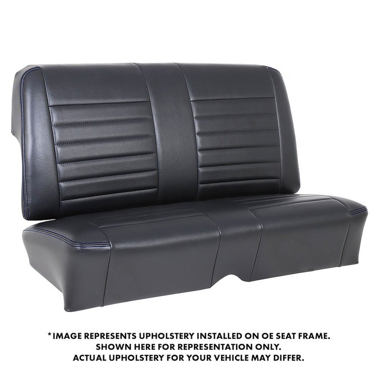46-84802-2295-BS Rear Seat Upholstery Cruiser Collection 1968-1972 Chevy Chevy II/Nova Coupe [Black Madrid Vinyl w/Blue Stitch]