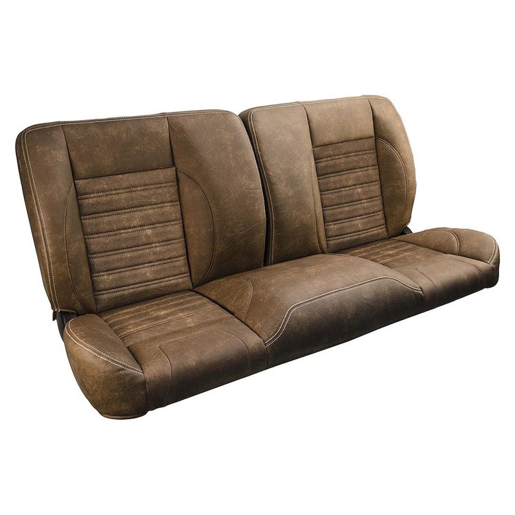47-9701-509-WS 60" Split Back Bench Seat, Sport Pattern Distressed Brown Vinyl W/White Stitch