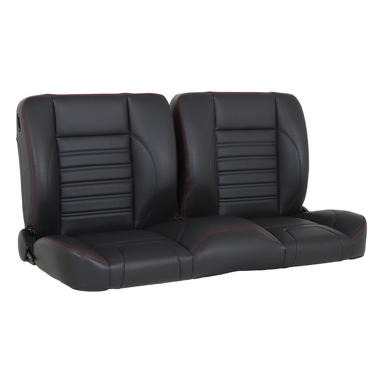 47-9740-6525-RS 55" Split Back Bench Seat, Sport Pattern Universal, Charcoal Black Verona Vinyl W/Red Stitch