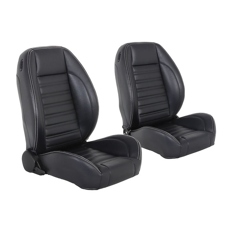 47-9000-2295-WS Pro-Low Back Bucket Seats, Sport Pattern Black Madrid Vinyl W/White Stitch