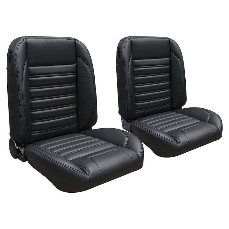 47-9700-6525-BS Pro-Classic Bucket Seats, Sport Pattern Charcoal Black Verona Vinyl W/Blue Stitch