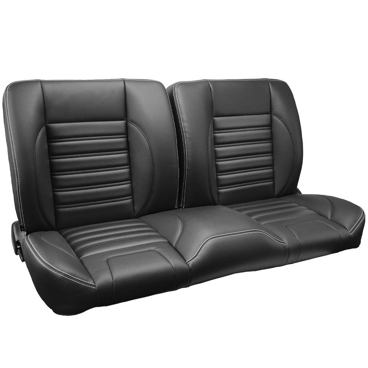 47-9740-6525-WS 55" Split Back Bench Seat, Sport Pattern Charcoal Black Verona Vinyl W/White Stitch