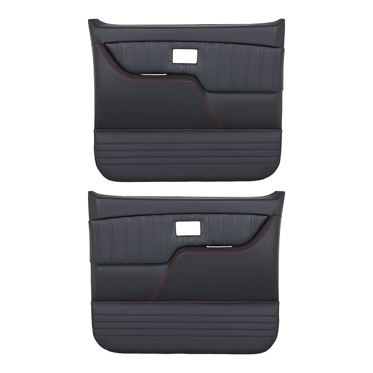 11-83008-6525-RS Front Molded Door Panels 1981-1987 Chevy/GMC C/K Truck/Blazer, Charcoal Black Verona Vinyl W/Red Stitch