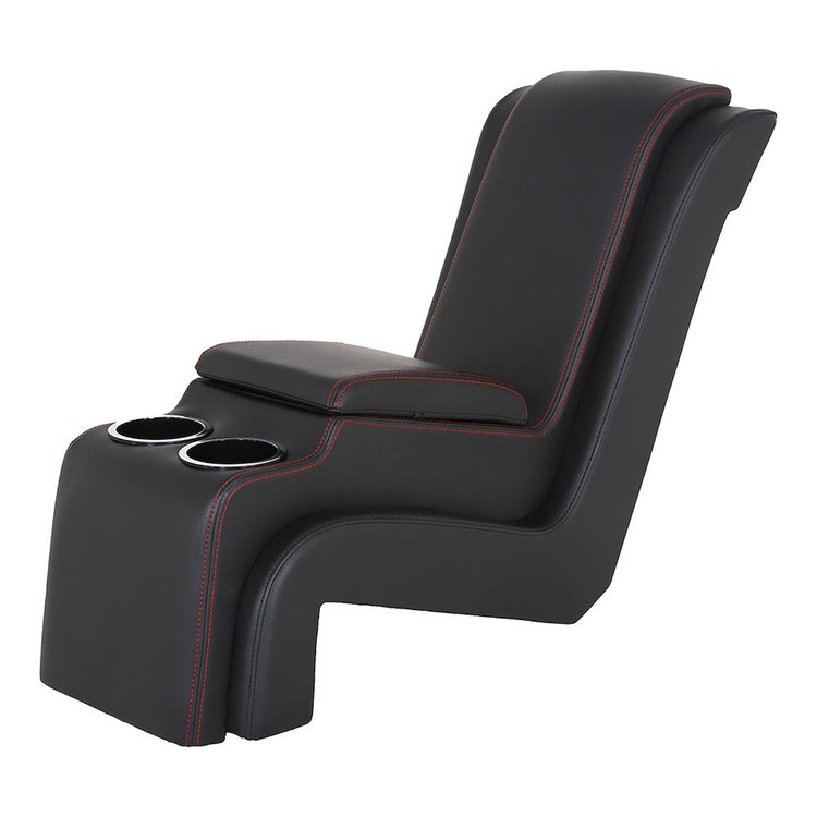 25-83060-6525-RS Deluxe Console W/Armrest & Storage 1960-1972 Chevy/GMC C/K Series, Charcoal Black Verona Vinyl W/Red Stitch