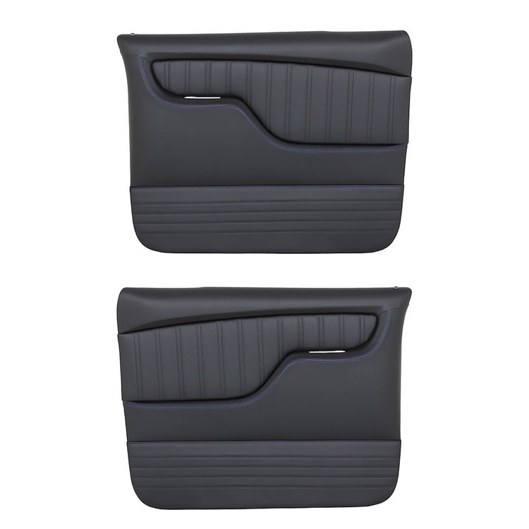 11-83003-6525-BS Front Molded Door Panels, 1967-1972 Chevy/GMC Truck/Blazer/Jimmy, Charcoal Black Verona Vinyl W/Blue Stitch