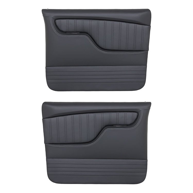 11-83003-6525-GS Front Molded Door Panels, 1967-1972 Chevy/GMC Truck/Blazer/Jimmy, Charcoal Black Verona Vinyl W/Gray Stitch
