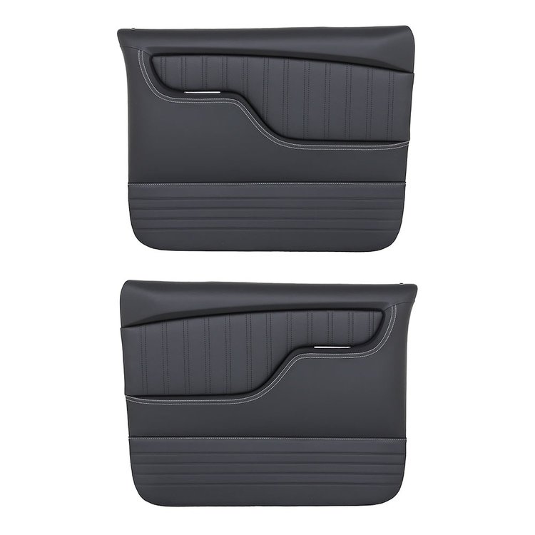 11-83003-6525-WS Front Molded Door Panels, 1967-1972 Chevy/GMC Truck/Blazer/Jimmy, Charcoal Black Verona Vinyl W/White Stitch