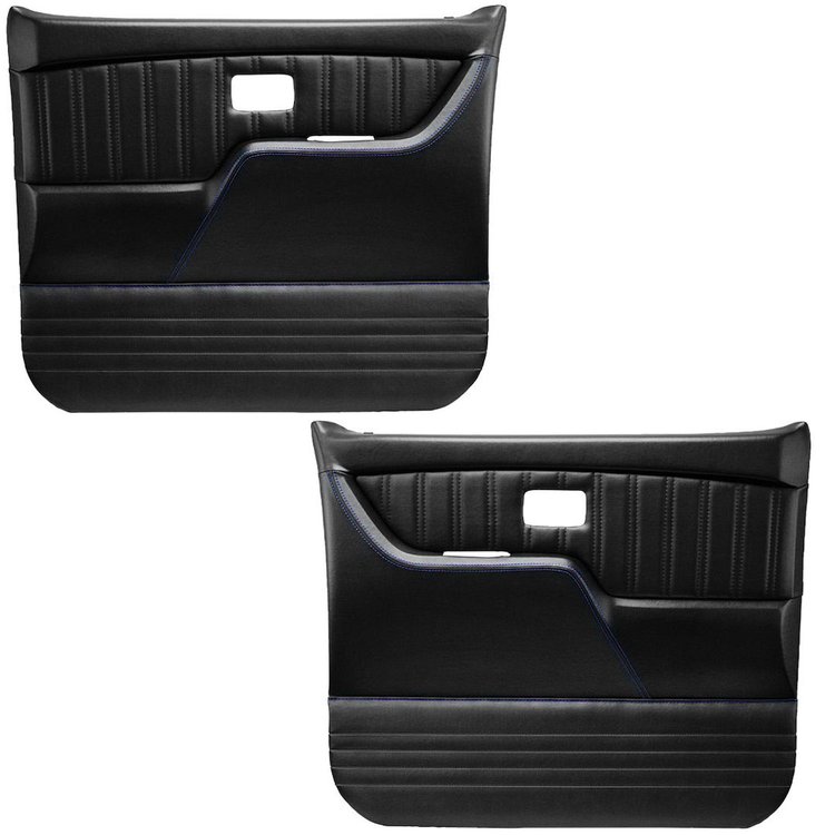 11-83008-6525-BS Front Molded Door Panels, 1981-1987 Chevy/GMC Truck/Blazer/Jimmy, Charcoal Black Verona Vinyl W/Blue Stitch