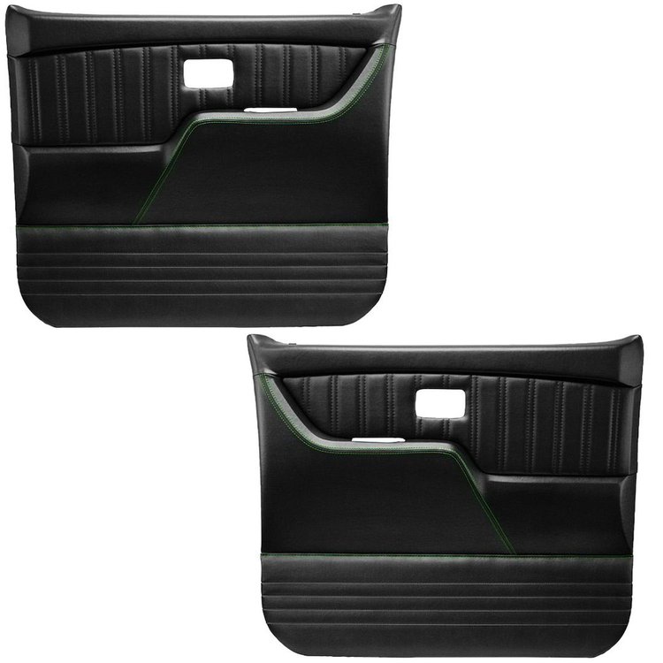 11-83008-6525-GS Front Molded Door Panels, 1981-1987 Chevy/GMC Truck/Blazer/Jimmy, Charcoal Black Verona Vinyl W/Gray Stitch