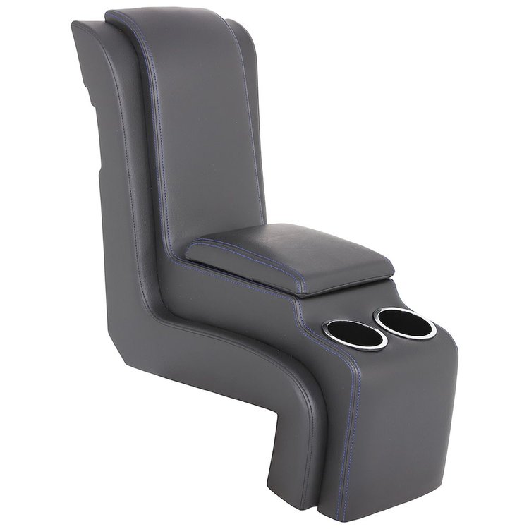 25-83060-6525-BS Deluxe Console W/Armrest & Storage 1960-1972 Chevy/GMC Trucks, Charcoal Black Verona Vinyl W/Blue Stitch