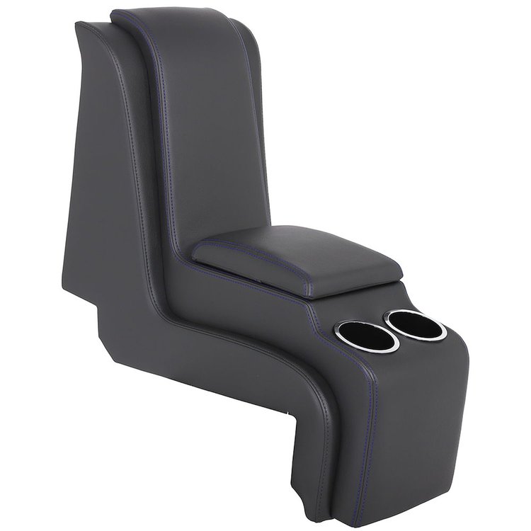 25-83070-6525-BS Deluxe Console W/Armrest & Storage 1973-1987 Chevy/GMC Trucks, Charcoal Black Verona Vinyl W/Blue Stitch