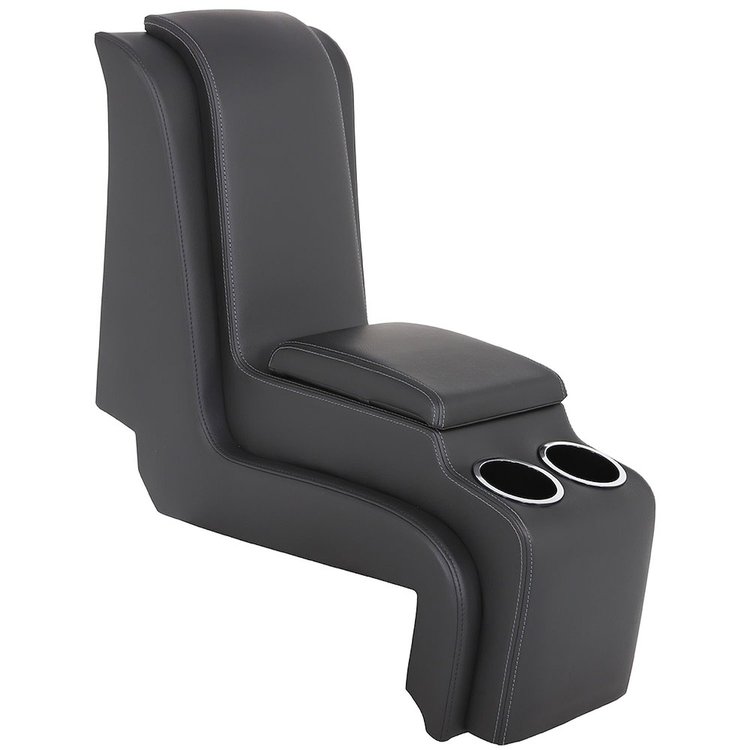 25-83070-6525-GS Deluxe Console W/Armrest & Storage 1973-1987 Chevy/GMC Trucks, Charcoal Black Verona Vinyl W/Gray Stitch