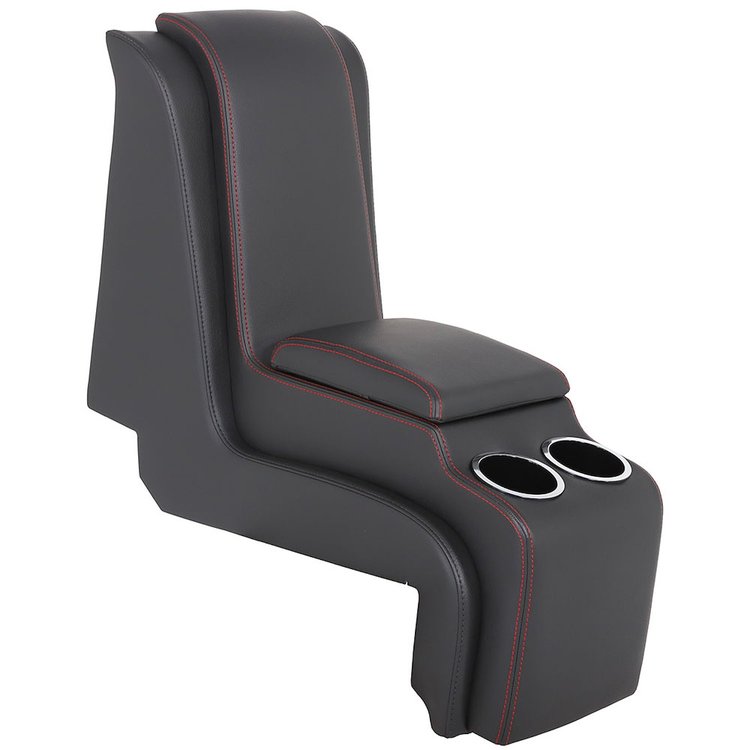 25-83070-6525-RS Deluxe Console W/Armrest & Storage Sport Pattern  1973-1987 Chevy/GMC Trucks, Charcoal Black Verona Vinyl W/Red