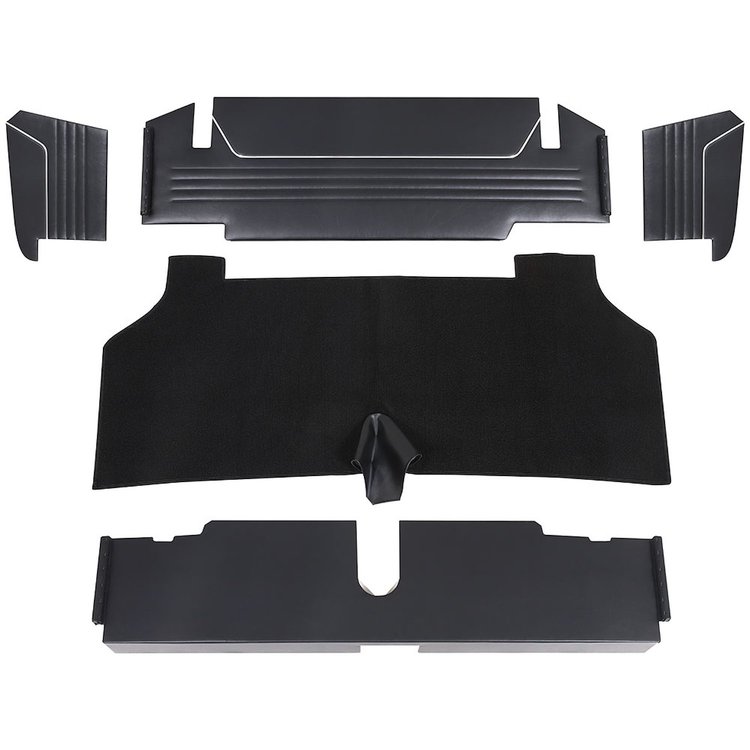 34-T7003-958-301 5 PC  Trunk Kit, Sport II Pattern  1967-1968 Ford Mustang, Black Sierra Vinyl, Black Loop Carpet