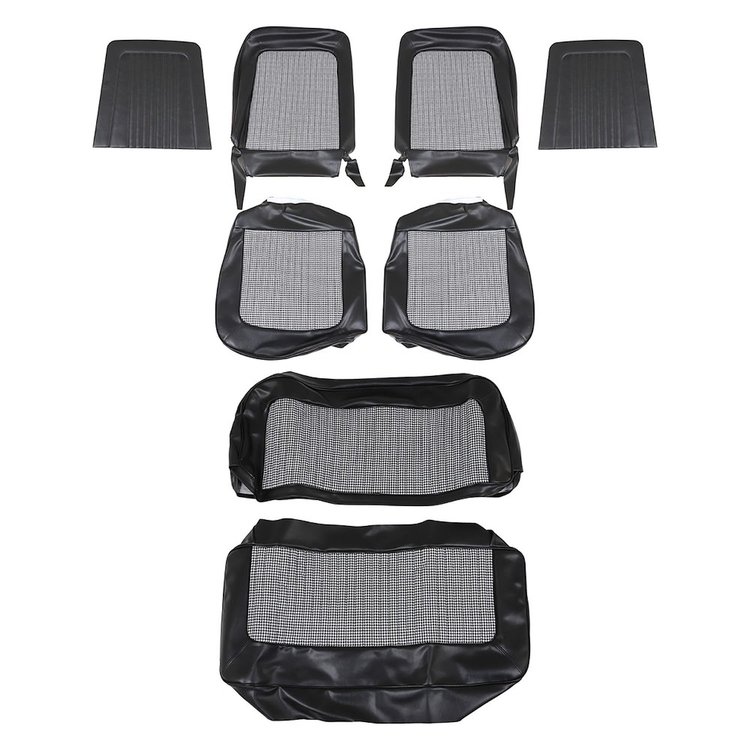 43-7418-958-9440 Front & Rear Seat Upholstery, 1968-1977 Ford Bronco, Black Sierra Vinyl, Black/White Houndstooth Cloth