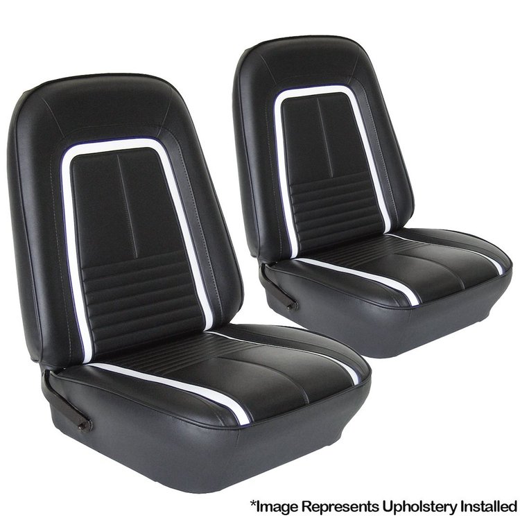 43-80127-2295-2S Front & Rear  Seat Upholstery, Deluxe Pattern  1967 Chevy Camaro Coupe, Black Madrid Vinyl W/White Stripe