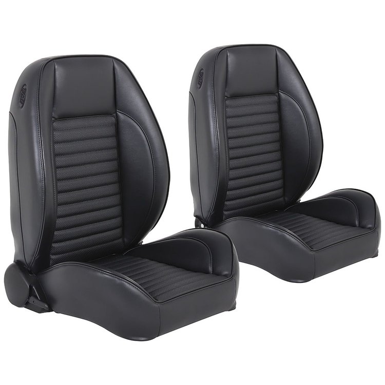 47-7001-958-2949 Pro-Low Back Bucket Seats, OE Style Pattern 1966 Ford Mustang, Black Sierra Vinyl, Black Rosette Vinyl