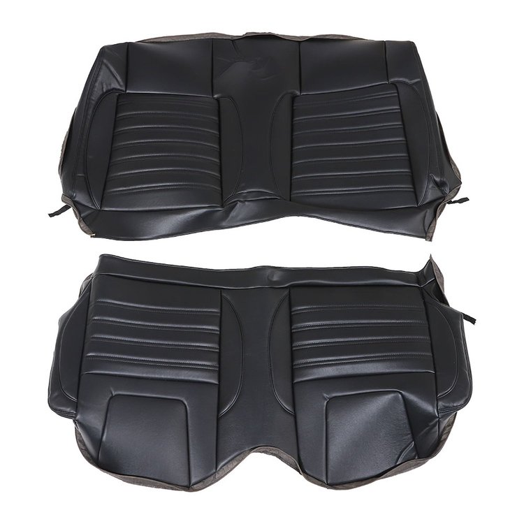 47-9025-2295-BKS Rear Seat Upholstery, Sport Universal Pattern 1967-1969 Chevy Camaro Coupe, Black Madrid Vinyl W/Black Stitch