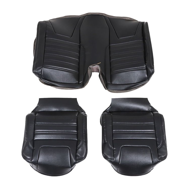 47-9030-2295-BKS Rear Seat Upholstery, Sport Universal Pattern 1970-1981 Chevy Camaro Coupe, Black Madrid Vinyl W/Black Stitch