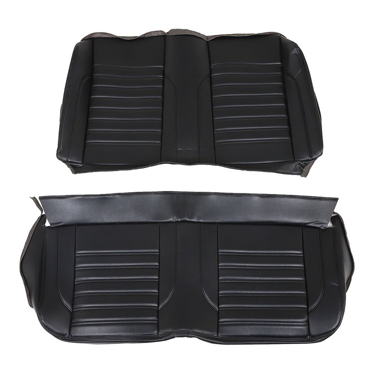 47-9041-2295-BKS Rear Seat Upholstery, Sport Pattern 1970-1972 Chevy Chevelle Coupe, Black Madrid Vinyl W/Black Stitch
