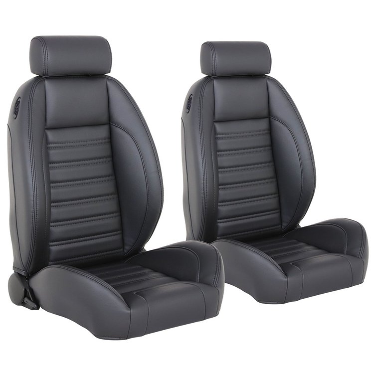 47-9120-2295-BKS Pro-Low Back W/Mini Headrest Bucket Seats, Sport Black Madrid Vinyl W/Black Stitch
