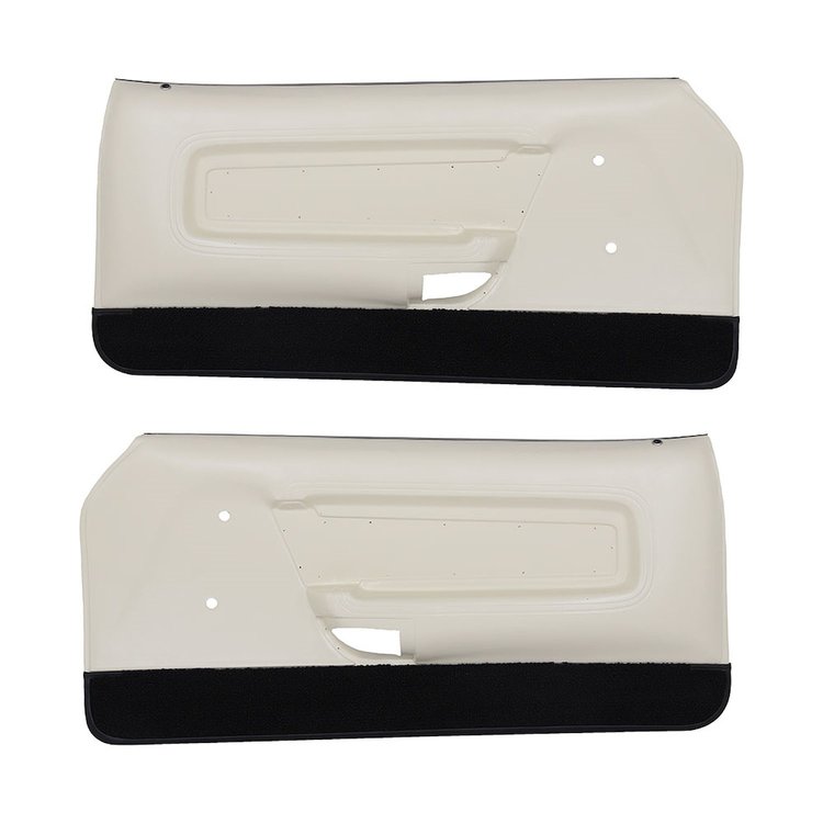 10-70101-4062-501 Door Panels, Front Only Deluxe 1971-1973 Ford Mustang, Cream White Corinthian Vinyl, Black Raylon Loop Carpet