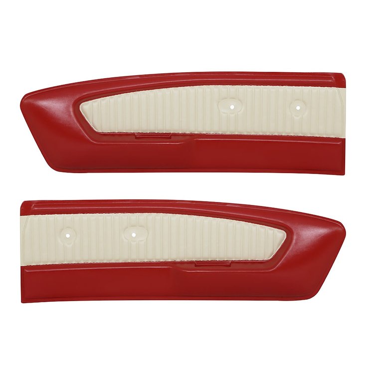 10-70105-957-2290 Door Panels, Front Only 1964 Ford Mustang, Bright Red Sierra Vinyl, White Sierra Vinyl