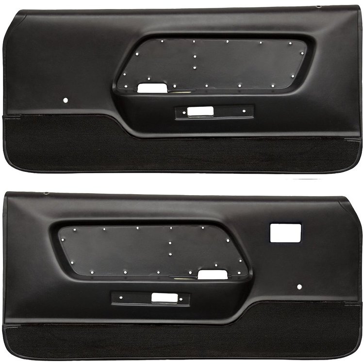 10-70109-3722-501 Door Panels, Front Only 1969 Ford Mustang, Black Corinthian Vinyl, Black Raylon Loop Carpet