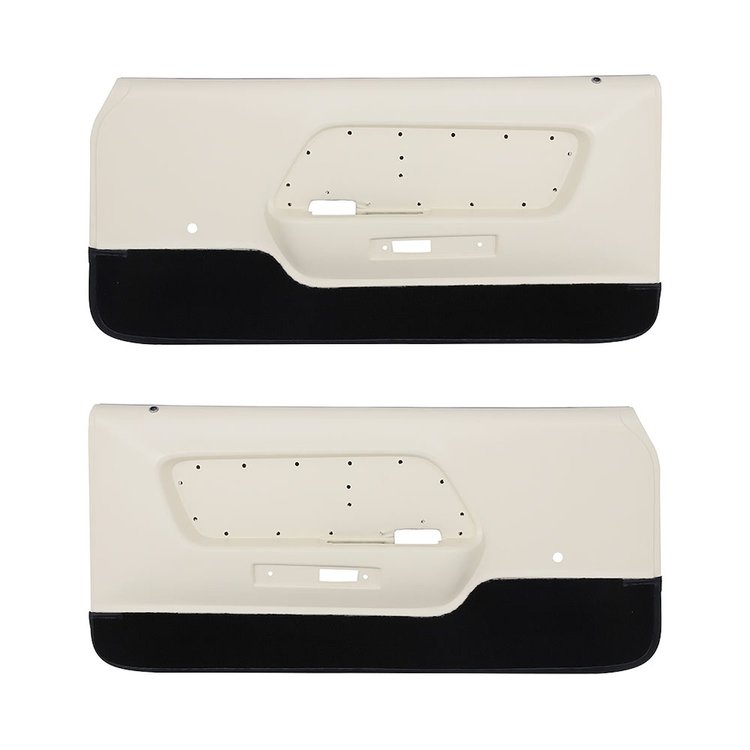 10-70109-4062-501 Door Panels, Front Only 1969 Ford Mustang, Cream White Corinthian Vinyl, Black Raylon Loop Carpet