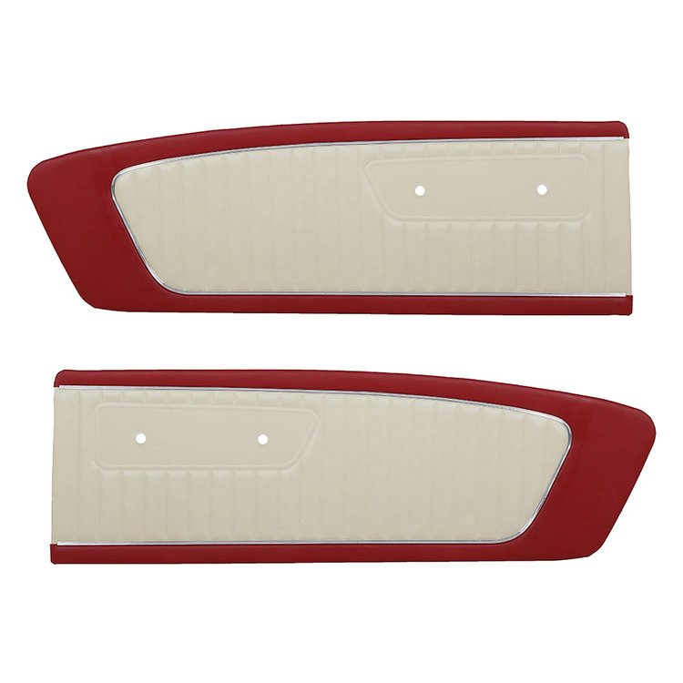 10-70805-957-2290 Door Panels, Front Only 1965 Ford Mustang, Bright Red Sierra Vinyl, White Sierra Vinyl