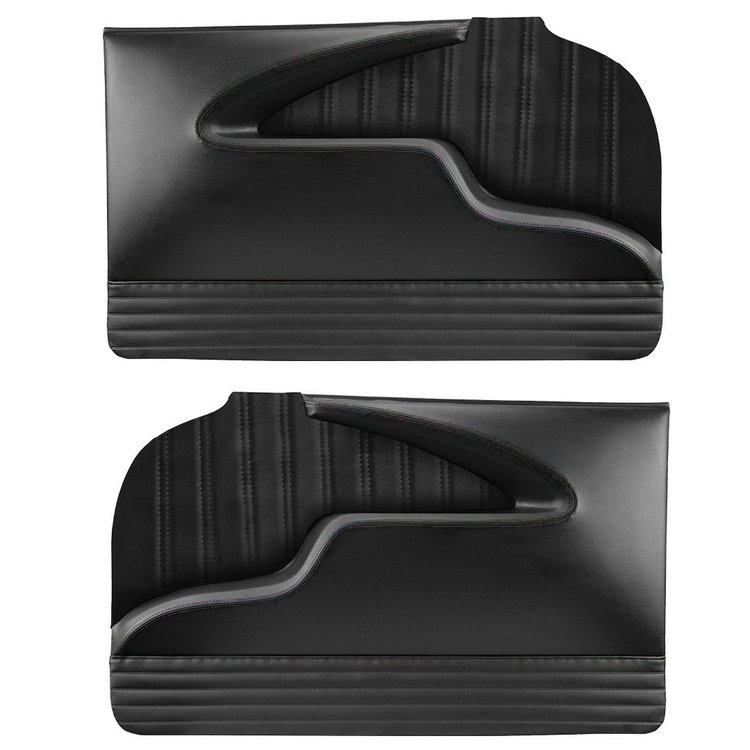 11-83501-6525-BKS Front Molded Door Panels, 1955-1957 Chevy Bel Air Sedan, Charcoal Black Verona Vinyl W/Black Stitch