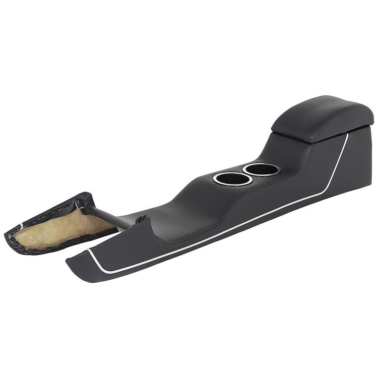 25-7201-3722-3400 Full Length Console, Sport Deluxe Pattern 1969 Ford Mustang, Black Corinthian Vinyl, Black Ruffino Vinyl