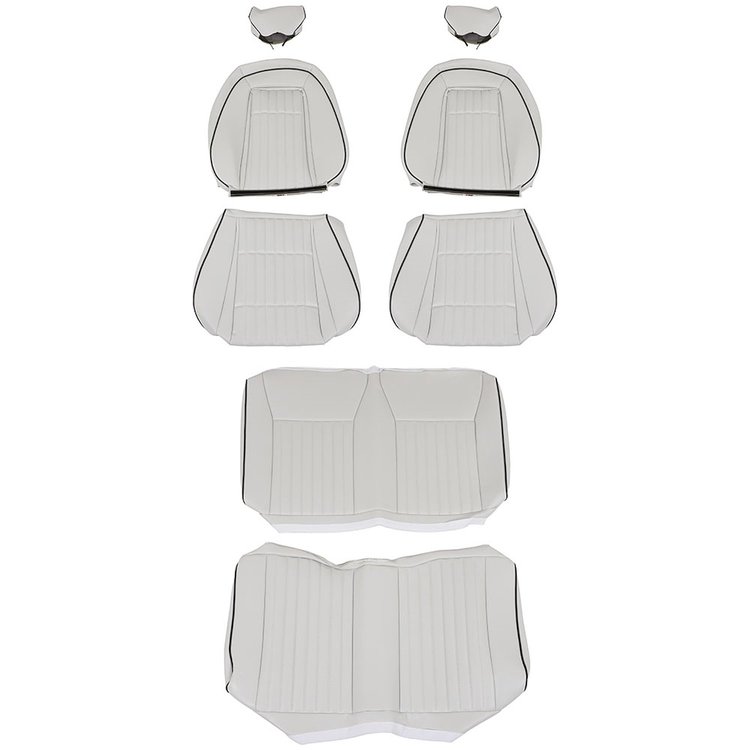 43-74622-965-958W Front & Rear Seat Upholstery, OE Pattern 1992-1993 Ford Mustang, White Classic Vinyl W/Black Welt