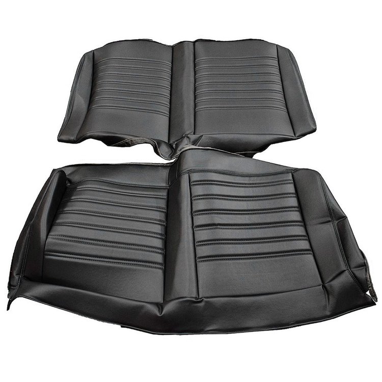 46-84053-2295-BKS Rear Seat Upholstery, Sport Univ Pattern  1966-1967 Chevy Nova Coupe, Black Madrid Vinyl W/Black Stitch