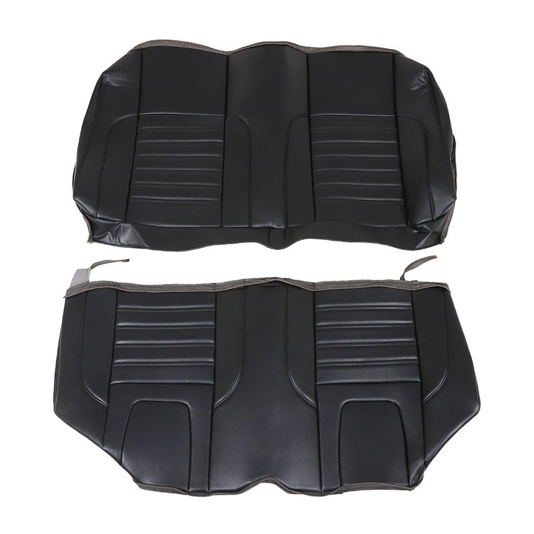 46-84103-2295-BKS Rear Seat Upholstery, Sport Pattern 1968-1972 Chevy Nova Coupe, Black Madrid Vinyl W/Black Stitch