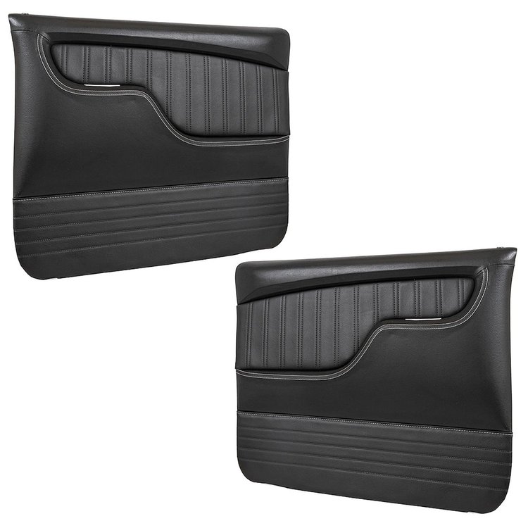 11-83003-2295-BKS Front Molded Door Panels, 1967-72 Chevy/GMC Truck/Blazer/Jimmy, Black Madrid Vinyl W/Black Stitch