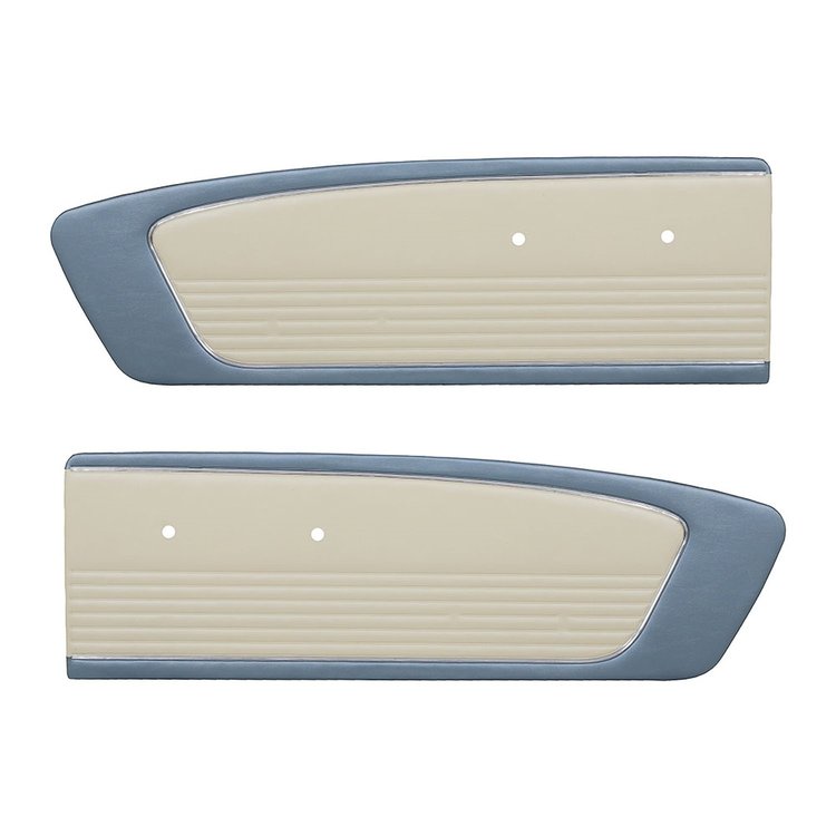 10-70806-2287-2290 Door Panels, Front Only 1966 Ford Mustang, Lt. Blue Sierra Vinyl, White Sierra Vinyl