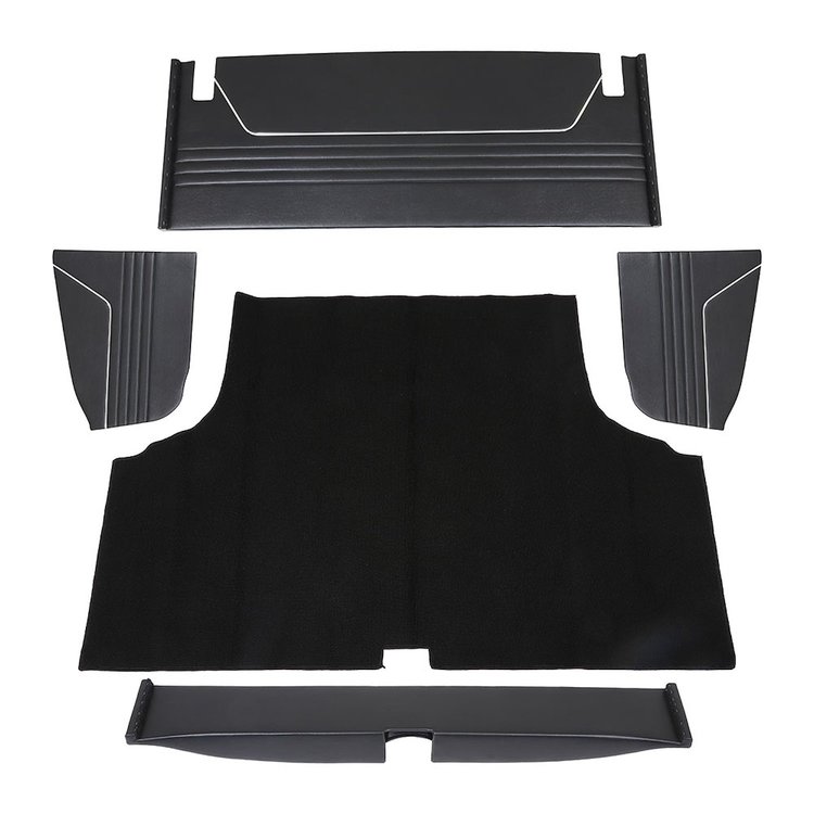 34-T82110-2295-301 5 PC Trunk Kit, Sport Pattern 1968-1969 Chevy Chevelle Coupe, Black Madrid Vinyl, Black Loop Carpet