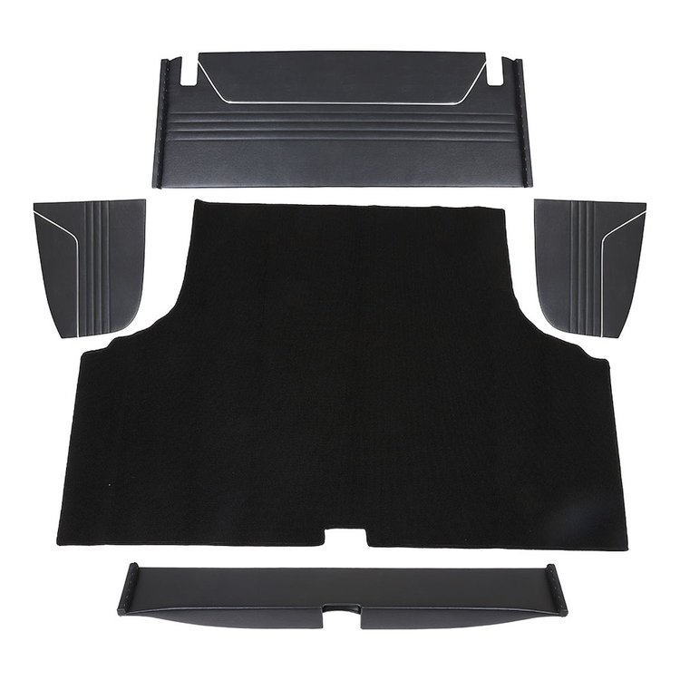34-T82115-2295-301 5 PC Trunk Kit, Sport Pattern 1970-1972 Chevy Chevelle Coupe, Black Madrid Vinyl, Black Loop Carpet